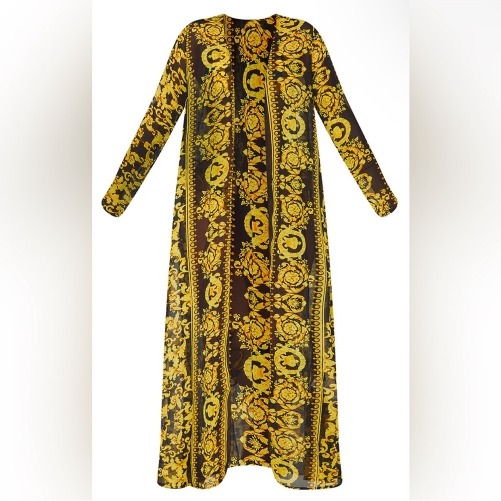 PrettyLittleThing Black and Gold Baroque Swim Coverup